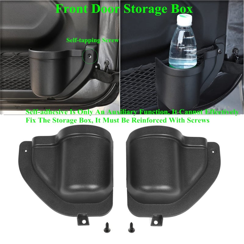 YOCTM 2-PACK Front Door Organizer Tray For 2018 2019 2020 2021 2022 2023 2024 2025 Jeep Wrangler JL JLU Rubicon Sport Sahara Gladiator JT 4EX Interior Storage Box Accessories Black (Front Door Tray) - Image 2